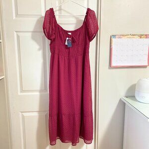 Hollister Dark Pink Maxi Dress XL Short Puff Sleeves